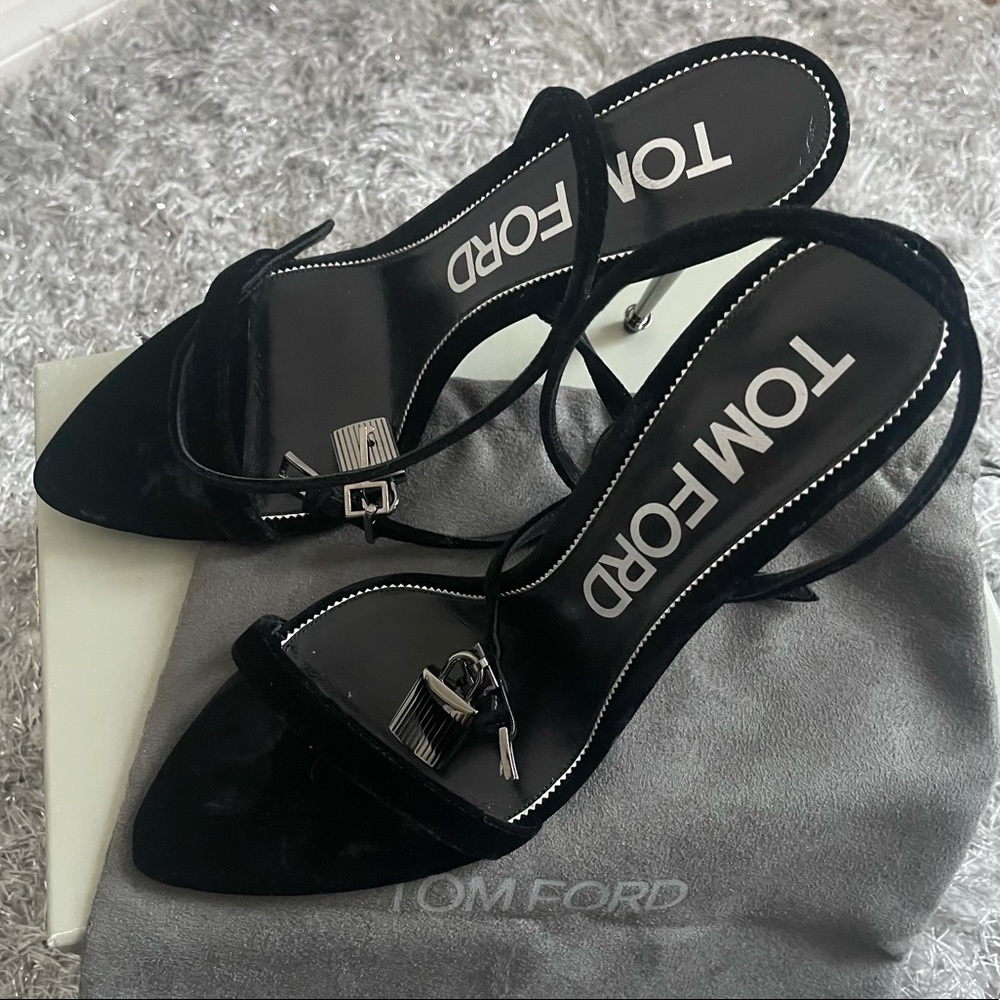 Tom Ford Black Velvet Padlock Nappa Sandal